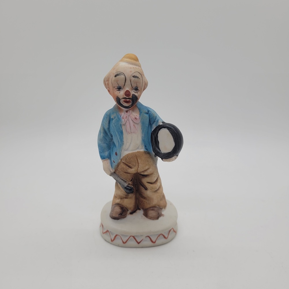 Vintage Porcelain Hobo Clown Figurine Blue Tailcoat Hand Painted Japan 4.75"